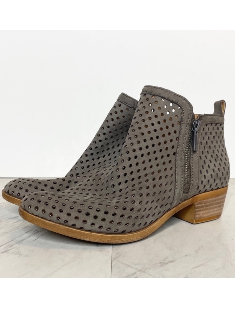 Lucky Brand Basel Laser Cut Leather Gray Bootie 6M